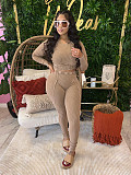 Women Solid Color Long Sleeves Round Neck Tops And Long Pants Casual Sets CH-24043