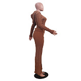 Women's Casual Solid Color Knitted Long Sleeve Hoodies Two-piece Set TR-1316