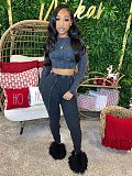 Women Solid Color Long Sleeves Round Neck Tops And Long Pants Casual Sets CH-24043
