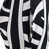 Plus Size Women Print Long Sleeves Turndown Collar Slim Jumpsuit RS-21855