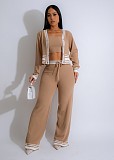 Autumn Winter Knit Cardigan Striped Patchwork Leisure Set (3 sets) CM-8730