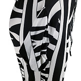 Plus Size Women Print Long Sleeves Turndown Collar Slim Jumpsuit RS-21855