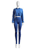 Women Solid Color Long Sleeves Zipper Bodycon Pants Leisure Sets CH-24047