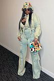 Stylish Sexy High-elastic Multi-pocket Washed Denim Women Two-piece Set NIYA-8182