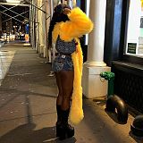 2025 Autumn/Winter Street Hipster Thick Imitation Fur long Coat Yellow YNS-2658