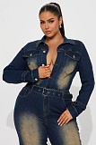 Women Slim-fit Stretch Bell Wash Long Sleeve Denim Jumpsuit LX-6027