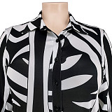 Plus Size Women Print Long Sleeves Turndown Collar Slim Jumpsuit RS-21855