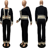 Autumn Winter Knit Cardigan Striped Patchwork Leisure Set (3 sets) CM-8730