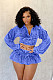 Stylish Women Turndow Collar Crop Tops And Pleated Mini Skirt 2 Pieces Set TK-6328