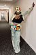 Stylish Sexy High-elastic Multi-pocket Washed Denim Women Two-piece Set NIYA-8182