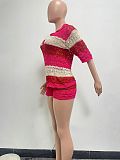 Fashion Girls Deep-V Color Matching Knitted 2 Pieces Shorts Sets NIYA-8170