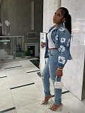 Leisure Women Printed Denim Buttons Tops Jackets CH-88005