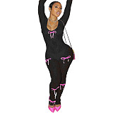 Women Sexy Transparent Lace Long Sleeves Bodycon Jumpsuit TK-6315