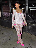 Women Sexy Transparent Lace Long Sleeves Bodycon Jumpsuit TK-6315