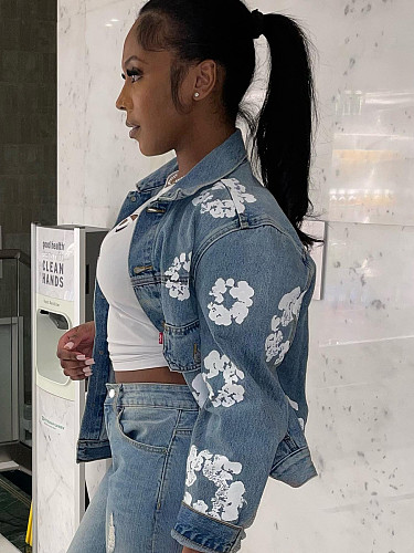 Leisure Women Printed Denim Buttons Tops Jackets CH-88005