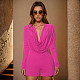 Rose Red Women Drap Collar Long Sleeves Package Hips Romper MXXB-D24RP351