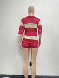 Fashion Girls Deep-V Color Matching Knitted 2 Pieces Shorts Sets NIYA-8170
