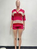 Fashion Girls Deep-V Color Matching Knitted 2 Pieces Shorts Sets NIYA-8170
