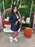 Casual Women Long Sleeves Zipper Tops And Flared Mini Skirts Suits CH-24029