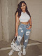 Trendy Girl Stretch Denim Fabric Kapok Printed Jeans CH-23123