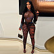 Sexy Print Transparent Mesh Bodysuit And Long Pants Suits YNS-2629
