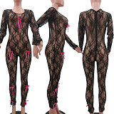 Women Sexy Transparent Lace Long Sleeves Bodycon Jumpsuit TK-6315
