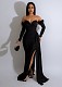Sexy Strapless Feather Sleeves Split Long Dress Nightclub AIL-261