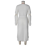 Irregular Mosaic Long-sleeved Sweater High Slit Skirt Set ZS-079