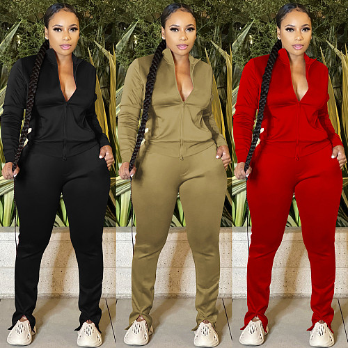 Zipper Up Long Sleeve Jackets Pencil Pants Set CH-8192