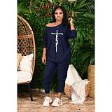 Letter Print O Neck T Shirt Casual Pants Set CN-0164
