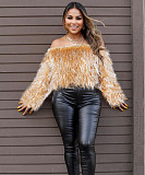 Sexy Off Shoulder Loose Faux Fur Short Tops ZS-0250