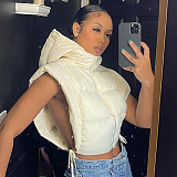 Zip Up Hooded Crop Puffer Vest Jackets ZS-0443