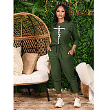 Letter Print O Neck T Shirt Casual Pants Set CN-0164