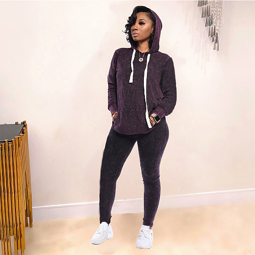 Women's Drawstring Hoodie Leggings Sport Two-piece Set CN-0061