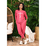 Letter Print O Neck T Shirt Casual Pants Set CN-0164