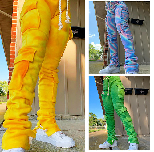 Double-faced Fleece Printed Multi-pocket High Stretch Rope Overalls CH-8155