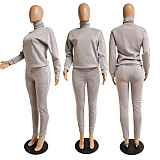 Women Turtleneck Long Sleeve Top leggings Matching Set CN-0070