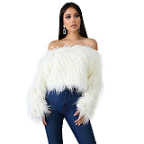 Sexy Off Shoulder Loose Faux Fur Short Tops ZS-0250