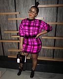Winter Plaid Print Sweater Covered Hip Skirt Two-piece Set ZS-078
