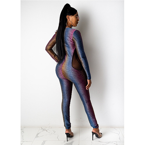 Autumn Sexy Deep V-Neck Hollow Out Long Sleeve Skinny Jumpsuit CN-0082