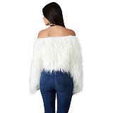 Sexy Off Shoulder Loose Faux Fur Short Tops ZS-0250
