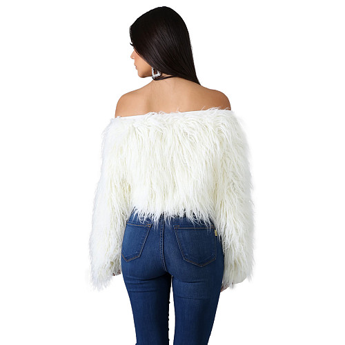 Sexy Off Shoulder Loose Faux Fur Short Tops ZS-0250
