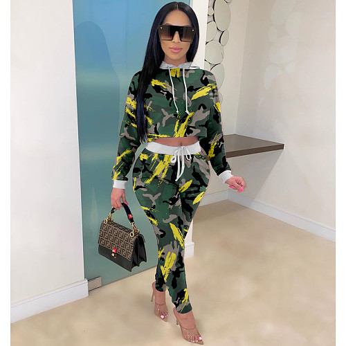 Women's Tie-dye Long Sleeve Hooded Casual 2 Piece Pants Set ZS-0315