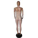 Mesh See Through Halter Jumpsuit With Gloves CN-0175