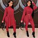 Grid Printed Turtleneck Long Sleeve T-shirt Leggings 2 Piece Set ZS-0378