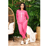 Letter Print O Neck T Shirt Casual Pants Set CN-0164