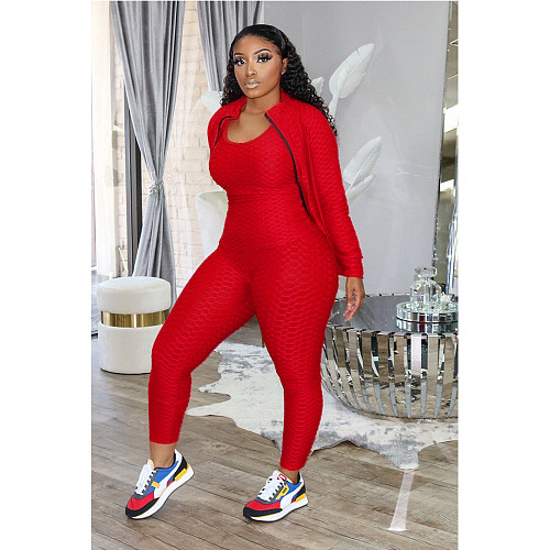 Autumn Solid Color Jacket Vest Trousers Yoga Three-piece Set CN-0051