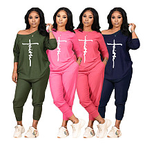 Letter Print O Neck T Shirt Casual Pants Set CN-0164