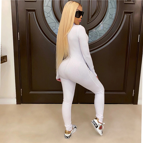 Zipper Front Long Sleeve Fitness Jumpsuit CN-00161