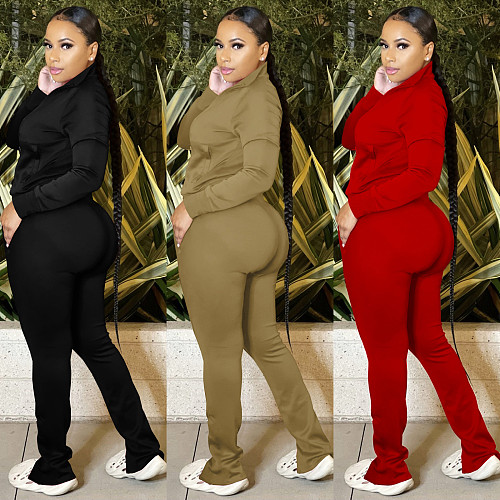 Zipper Up Long Sleeve Jackets Pencil Pants Set CH-8192
